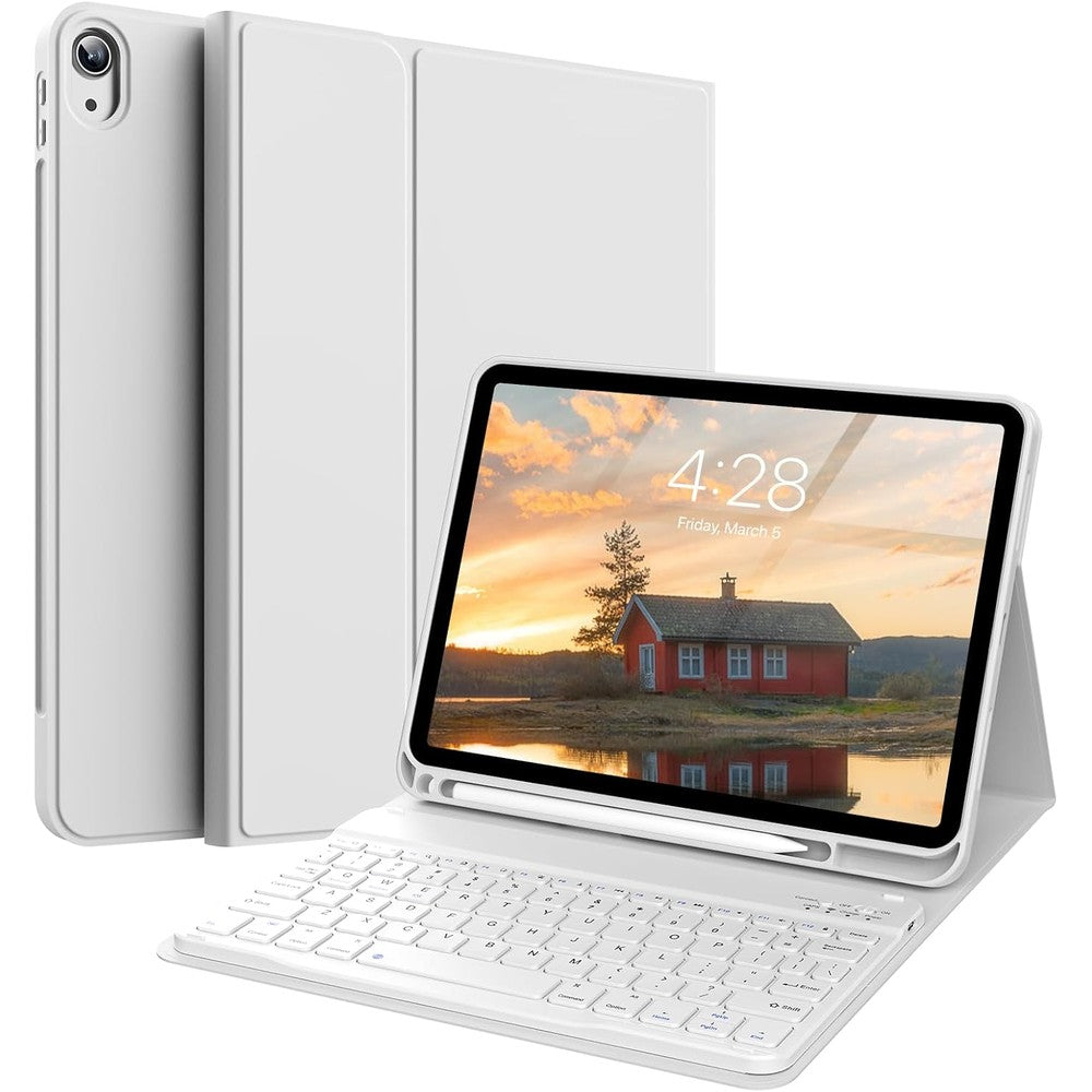 KVTVOU keyboard case for iPad 10th generation front view showing charcoal gray protective folio with attached wireless keyboard