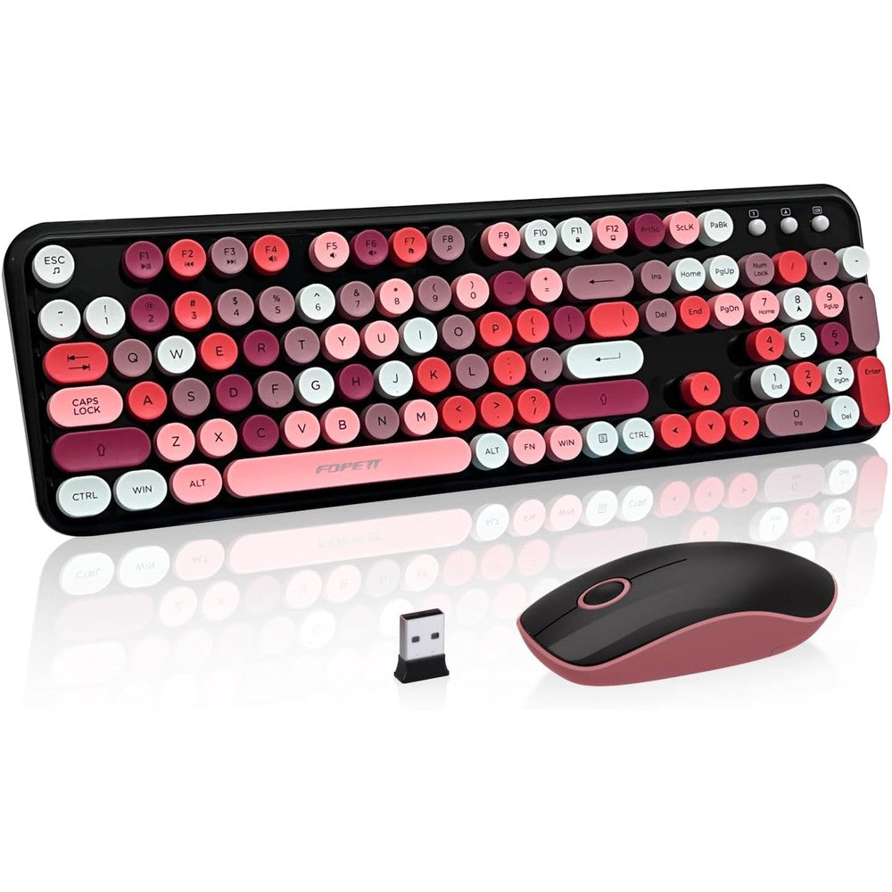 Jar-Owl retro wireless keyboard and mouse combo front view black colorful typewriter keys