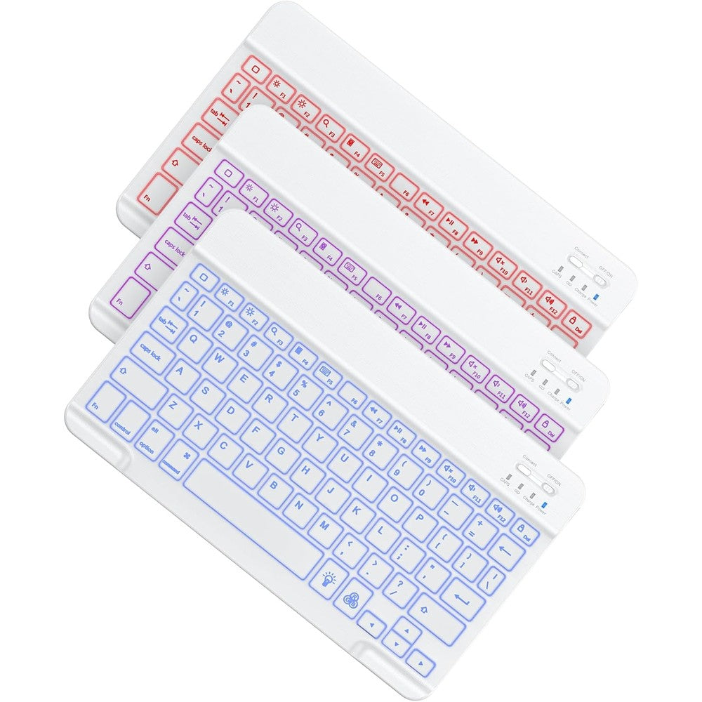 Omoton Bluetooth Keyboard white front view illuminated wireless typing