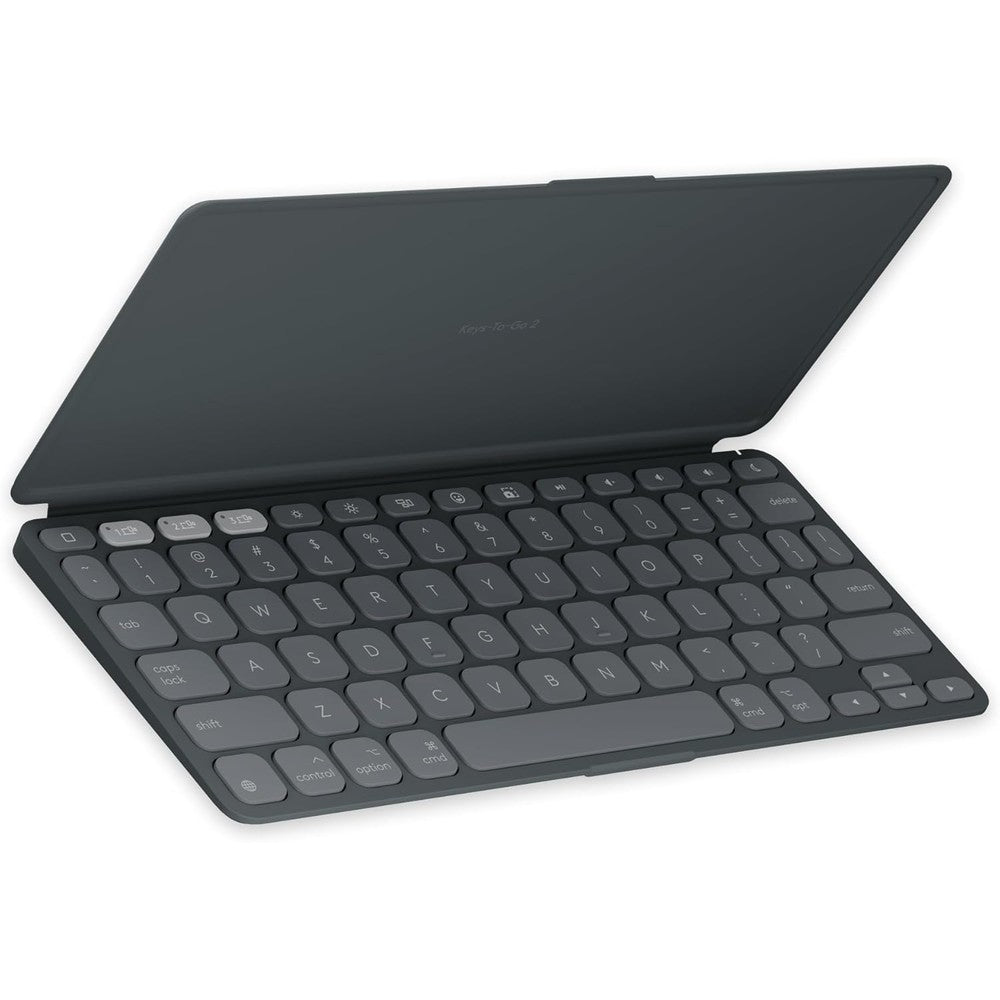 Logitech Keys-To-Go 2 wireless keyboard in graphite front view showing compact layout
