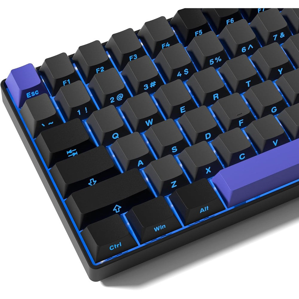 Rainy75 Shine Through Double Shot PBT Keycaps Set top view on a custom gaming mechanical keyboard layout.