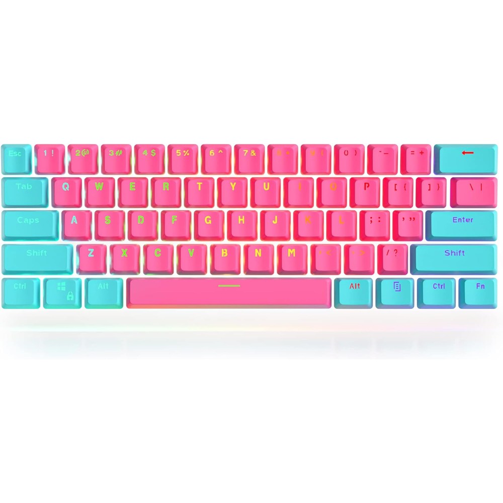 Guffercty Kred 61 Miami Keycaps front view showing pink and blue mechanical keyboard layout