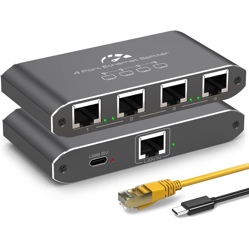 Atlahet Gigabit Ethernet Splitter 1 to 4 port device front view