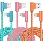 Exeric MFi Certified ninety degree Lightning cable 3 pack front view displaying premium nylon braiding.