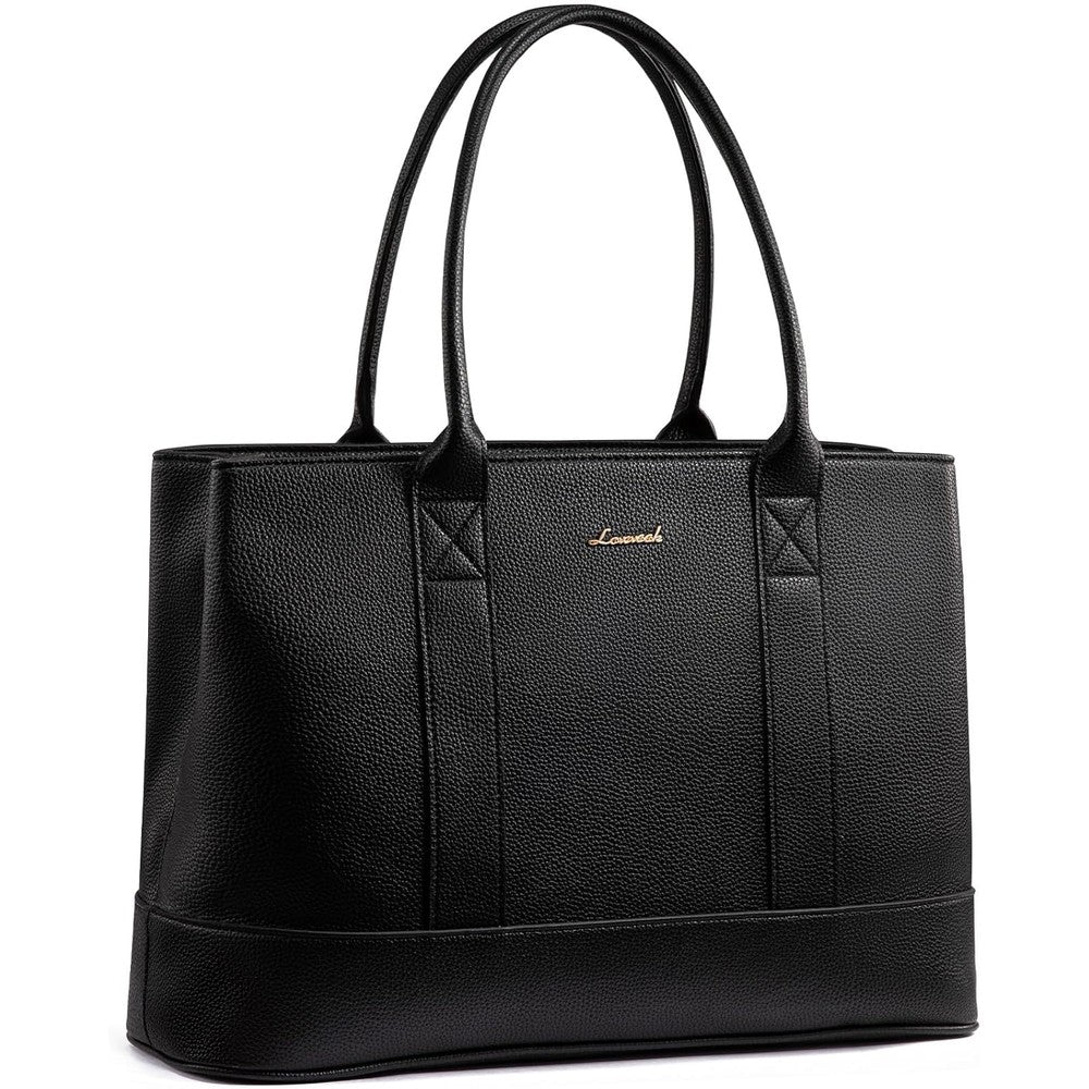 LOVEVOOK laptop tote bag for women front view black textured vegan leather professional work handbag