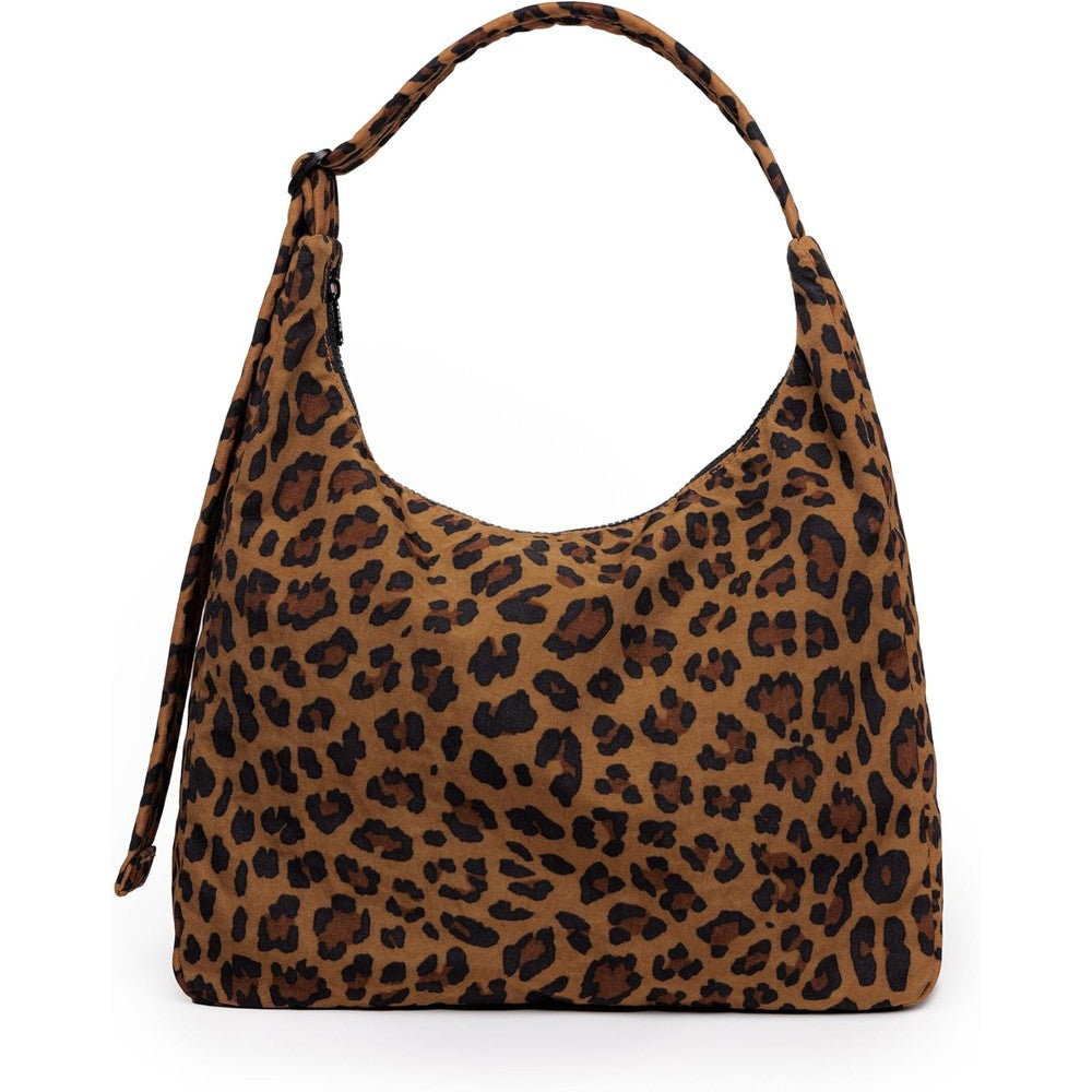 BAGGU Nylon Shoulder Bag in Leopard print front view casual daily handbag