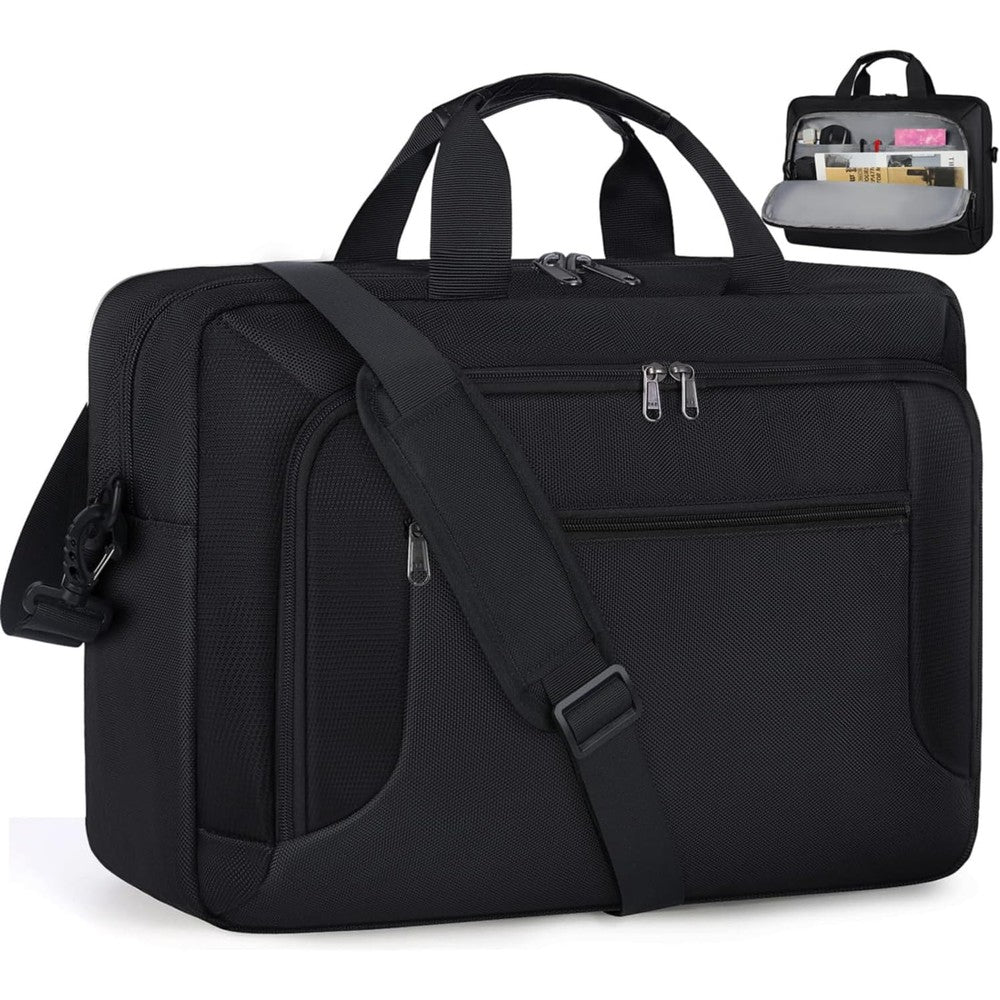 Dakuly waterproof laptop briefcase front view in black showing sleek professional aesthetic.