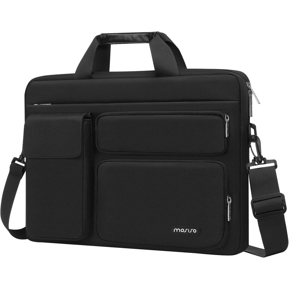 MOSISO laptop shoulder messenger bag front view showing multi-functional pockets