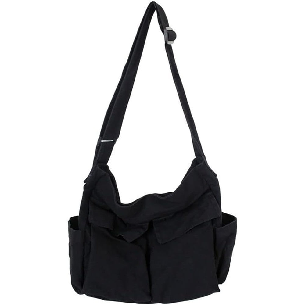 GAXOS Aesthetic Canvas Messenger Bag front view vintage black crossbody school bag