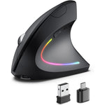 POJTK ergonomic wireless vertical mouse front view highlighting the 58 degree grip design.