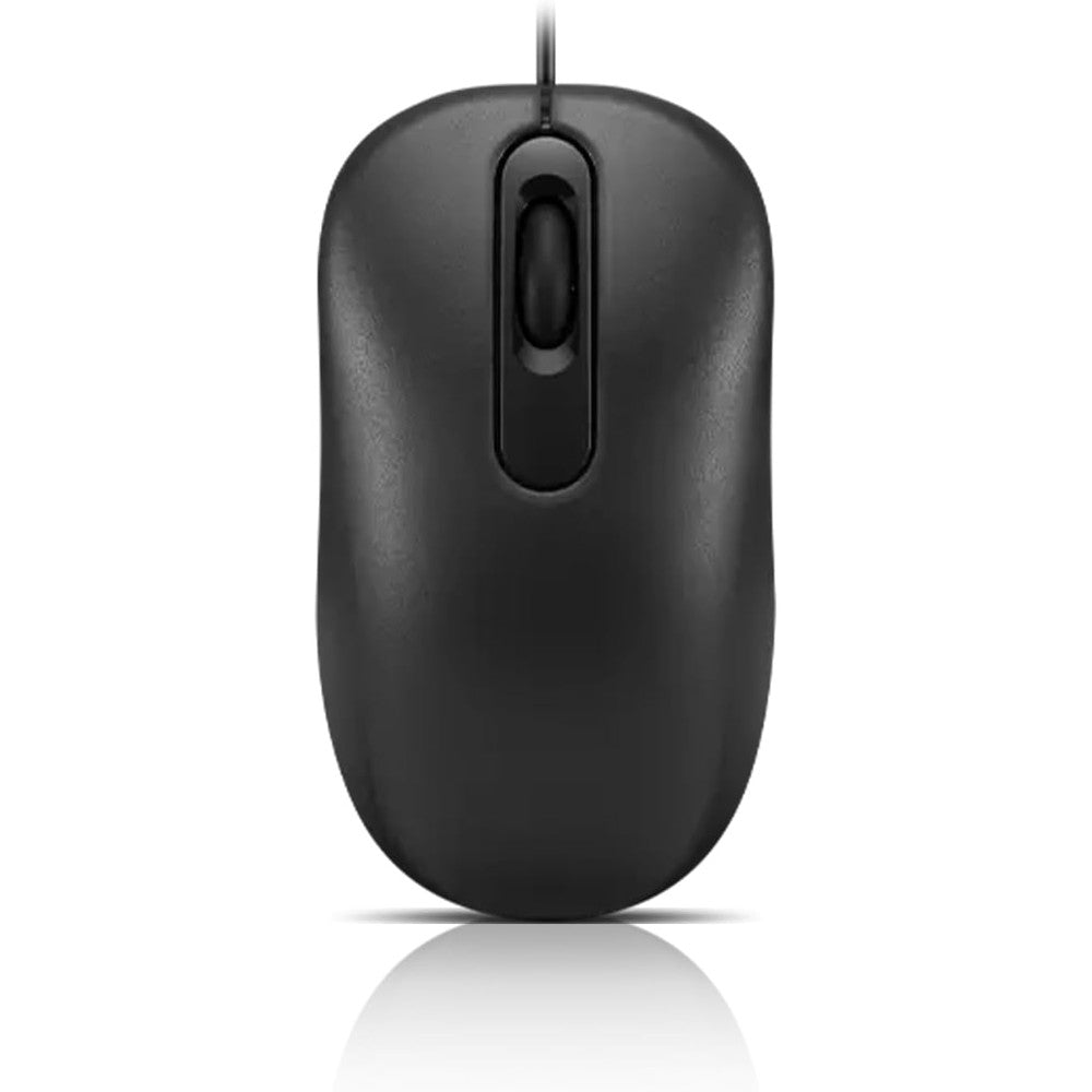 Lenovo 100 wired computer mouse black front view showing full size ambidextrous design
