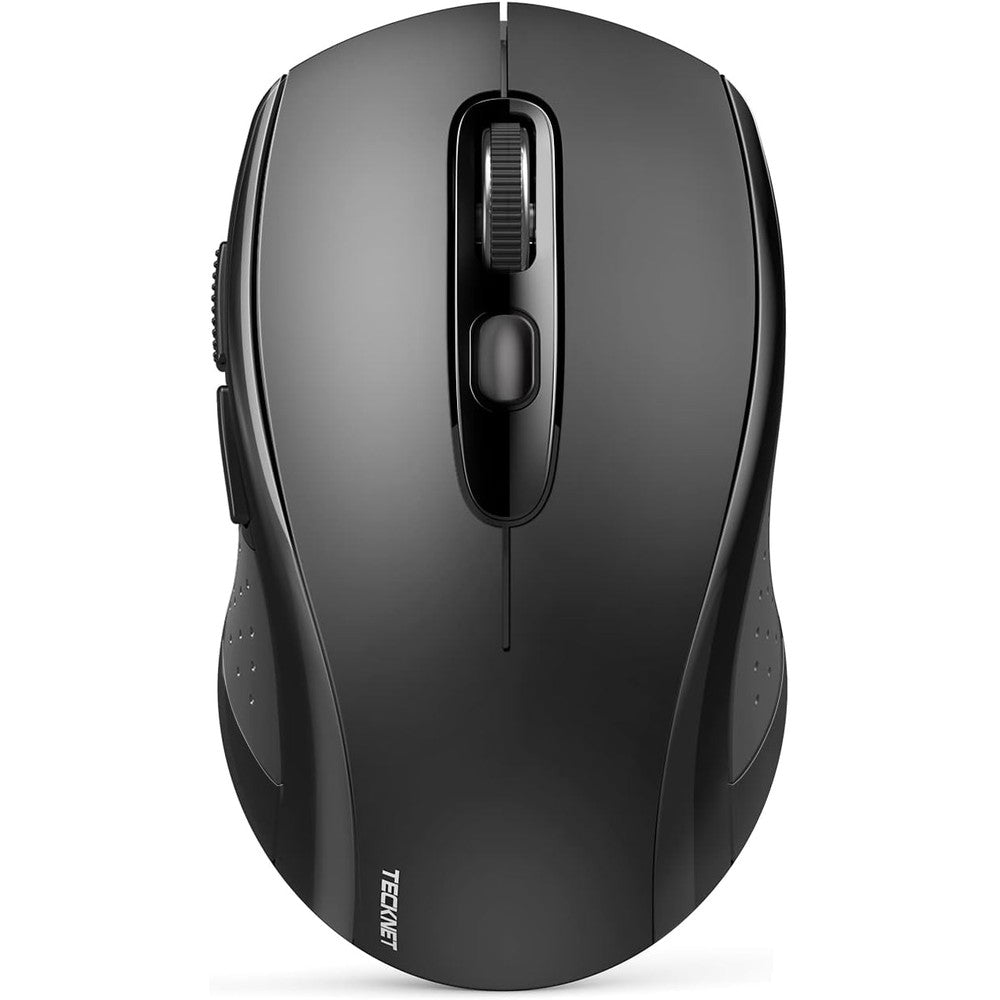 Tecknet Bluetooth Wireless Mouse front view showing sleek black ergonomic design