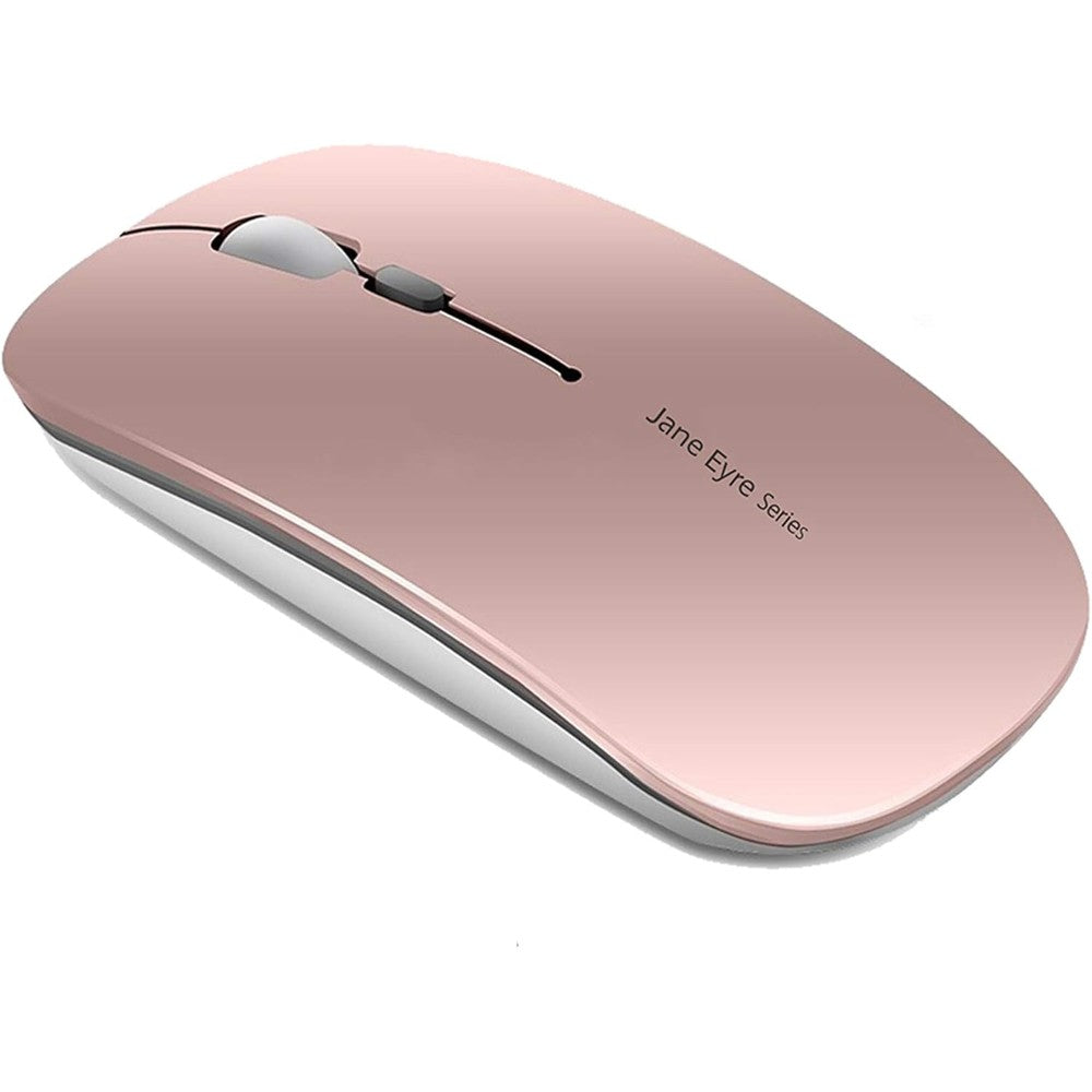Uciefy Q5 slim rechargeable wireless mouse front view in elegant rose gold color showcasing its ultra thin minimalist design.