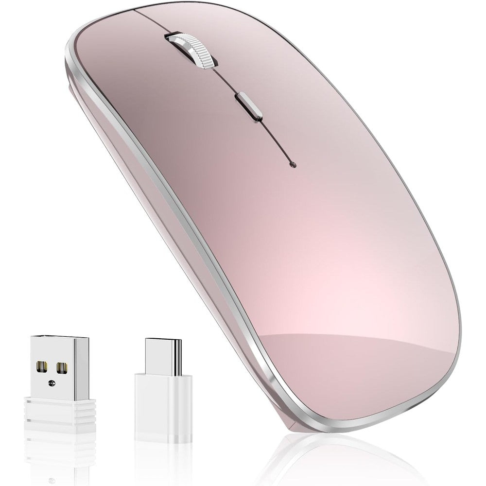 Halpilt wireless mouse rose gold front view showing slim ergonomic design