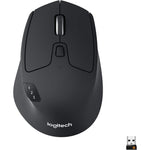 Logitech M720 Triathlon wireless mouse front view showing sculpted right handed ergonomic design