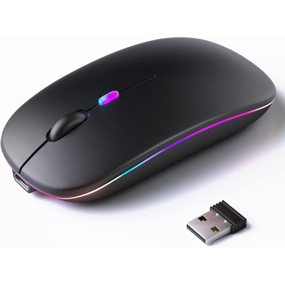 KANMABPC wireless Bluetooth mouse front view showing sleek black ergonomic design for office use.