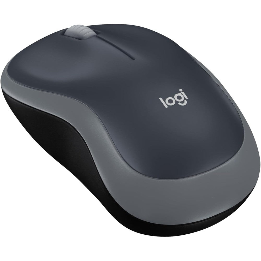 Logitech M185 wireless mouse swift grey front view showing premium build quality.