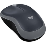 Logitech M185 wireless mouse swift grey front view showing premium build quality.