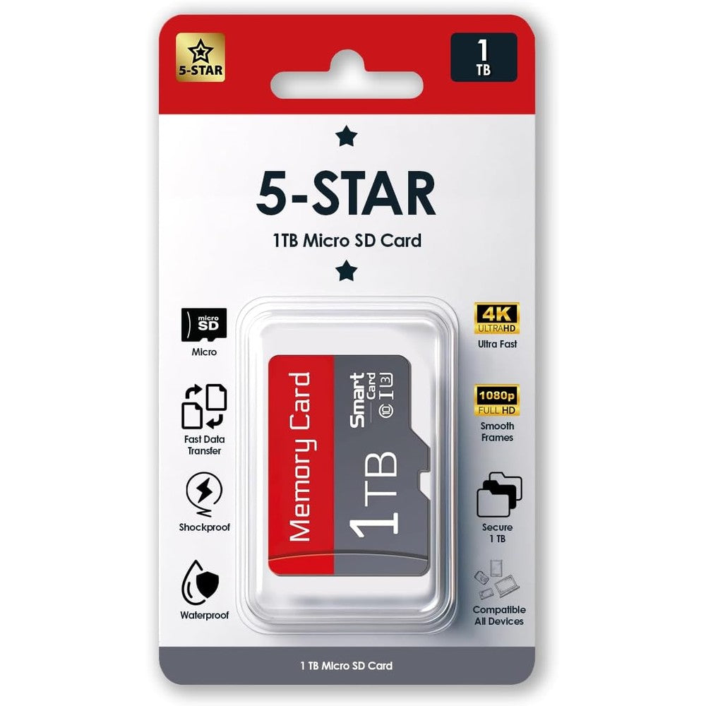 5-Star 1 Terabyte Micro SD Memory Card front view packaging authentic imported storage