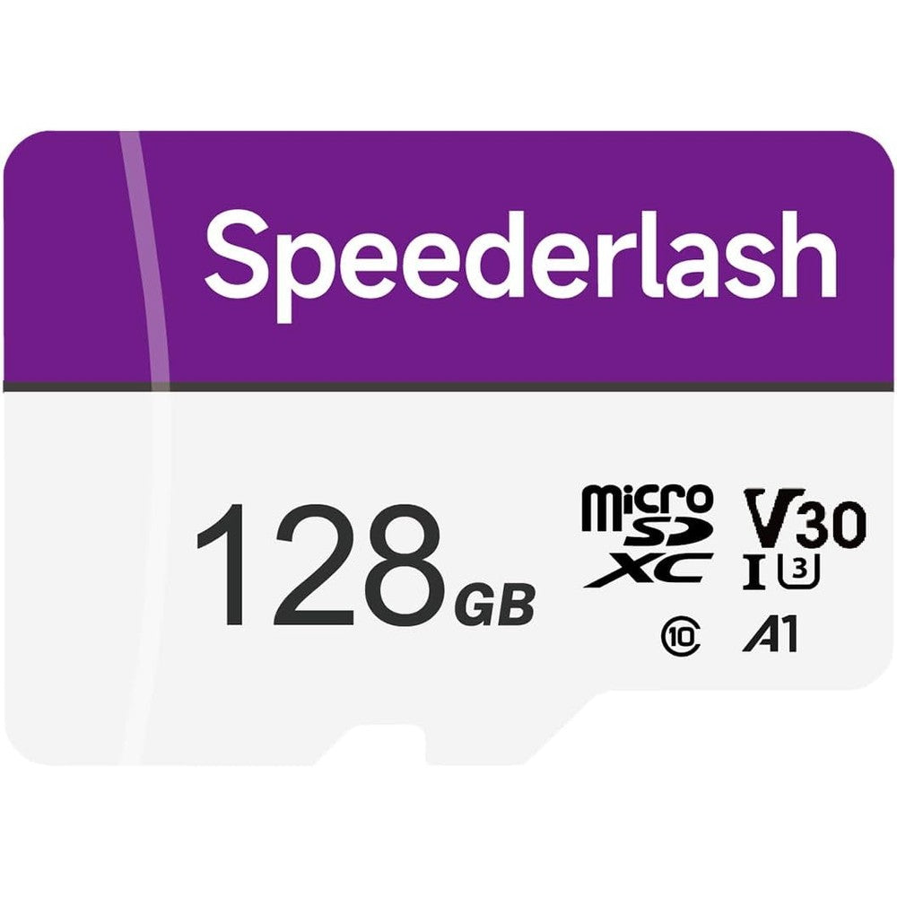 Speederlash Camera Plus 128GB Micro SDXC memory card front view showing class labels