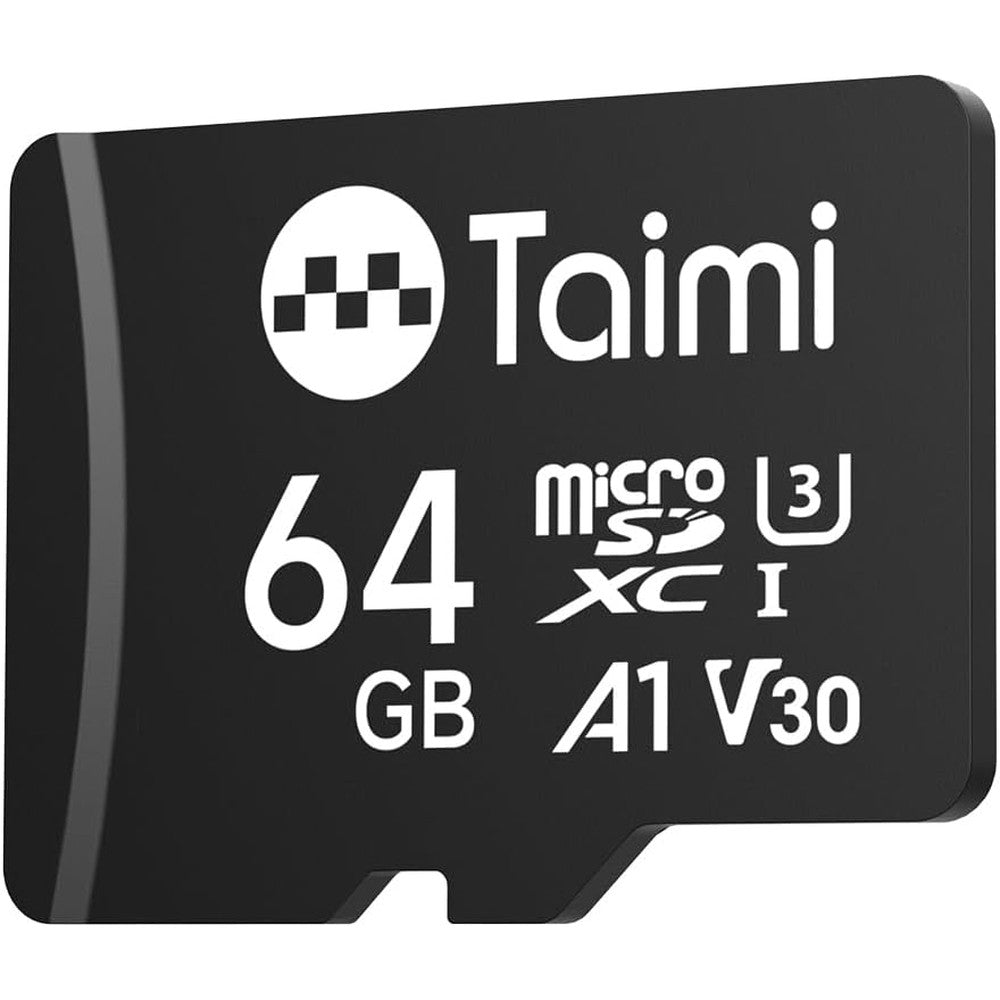 TAIMI micro SD card front view showing 64GB storage capacity text.