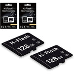 H-Flash 128GB TF Memory Card U3 two pack front view highlighting professional branding.