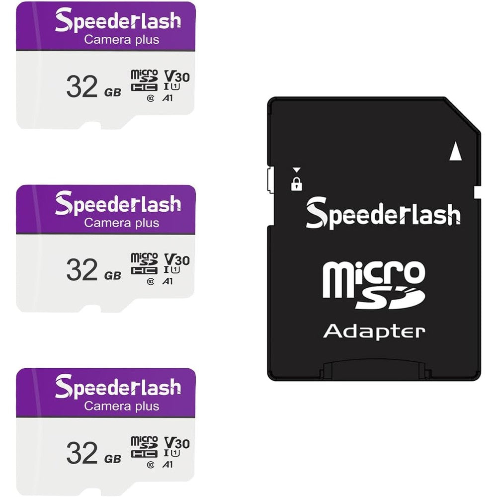 Speederlash micro SDHC memory card three pack front view showing high speed storage ratings.