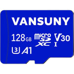 Vansuny 128GB MicroSDXC memory card front view displaying blue design with A1 and V30 speed indicators