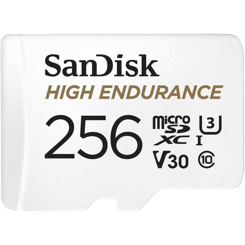 SanDisk 256GB High Endurance microSDXC card front view for dash cams