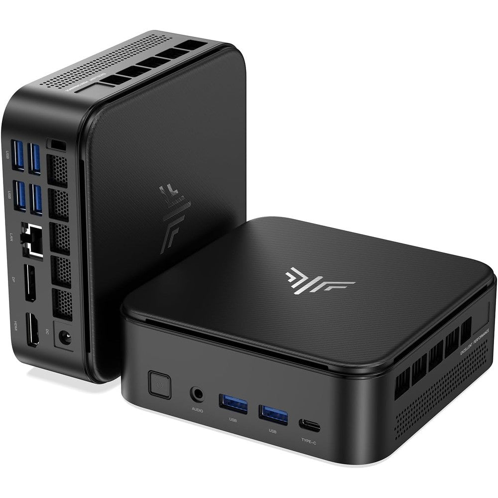 KAMRUI E3B Mini PC compact desktop computer front view showing power button and USB ports