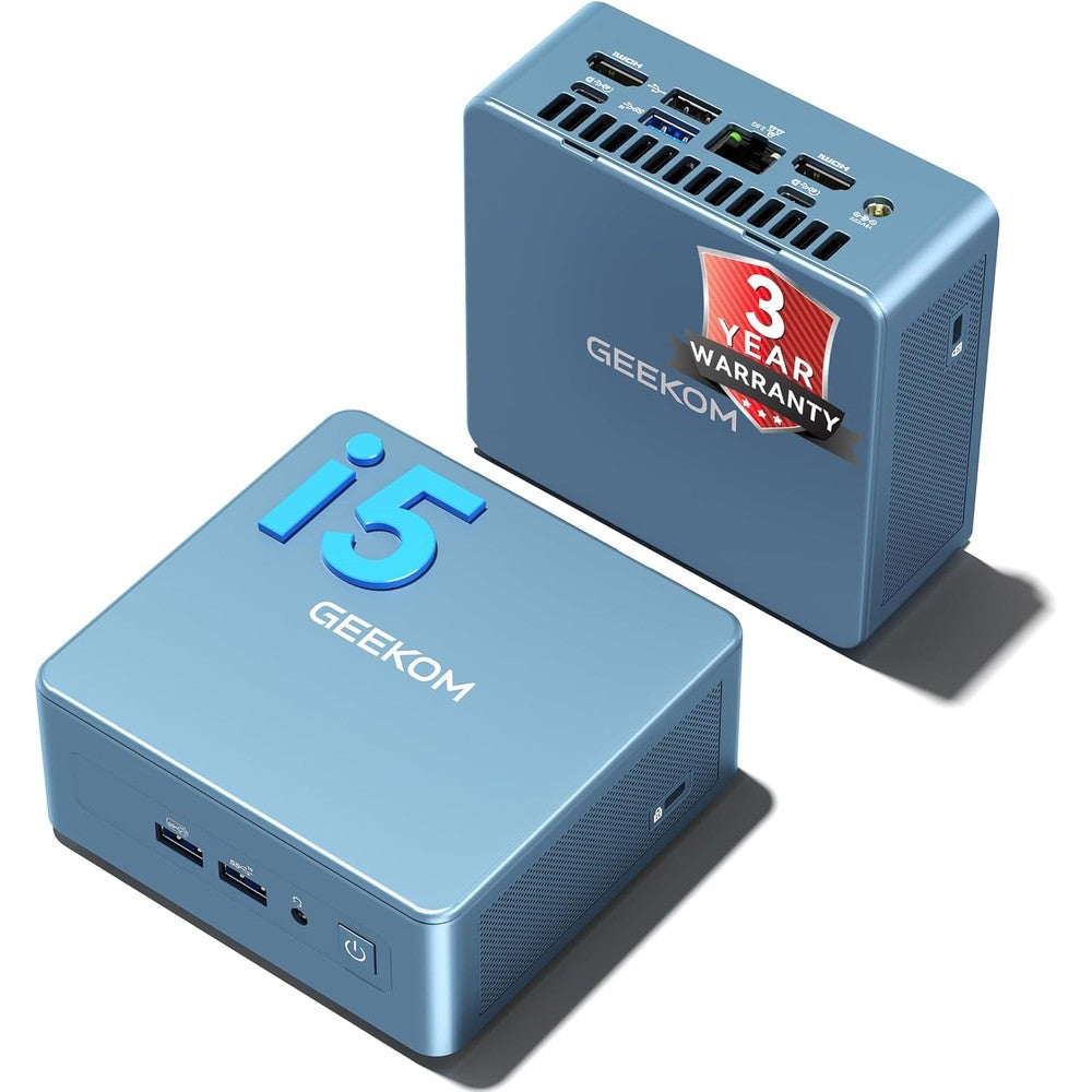 Geekom IT12 mini PC front view showing compact desktop computer design