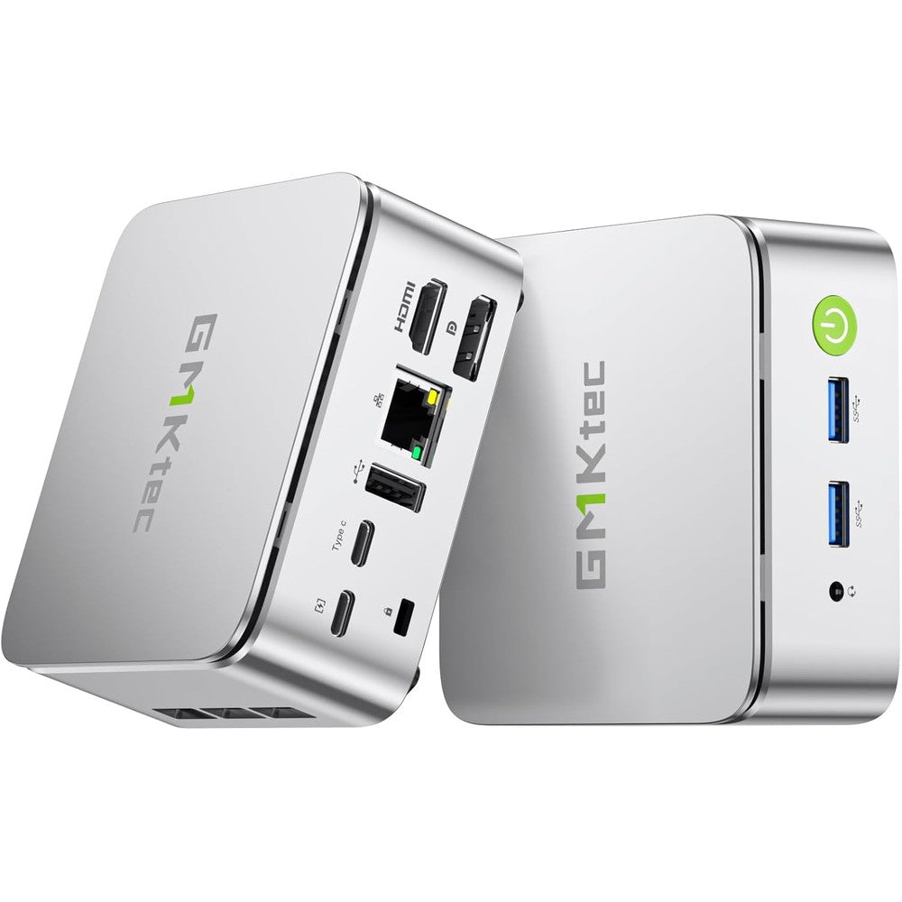Gmktec Nucbox G10 mini PC front view with silver aluminum finish