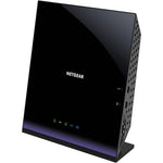 Netgear AC1600 Wi-Fi modem router front view displaying vertical standing design and LED status indicators
