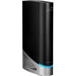 Arris Surfboard G54 premium black cable modem router combo front view showcasing its sleek vertical tower design.