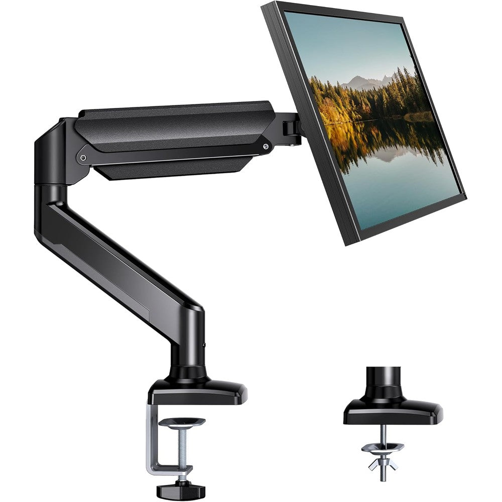 Huanuo single monitor arm front view mounted on a desk