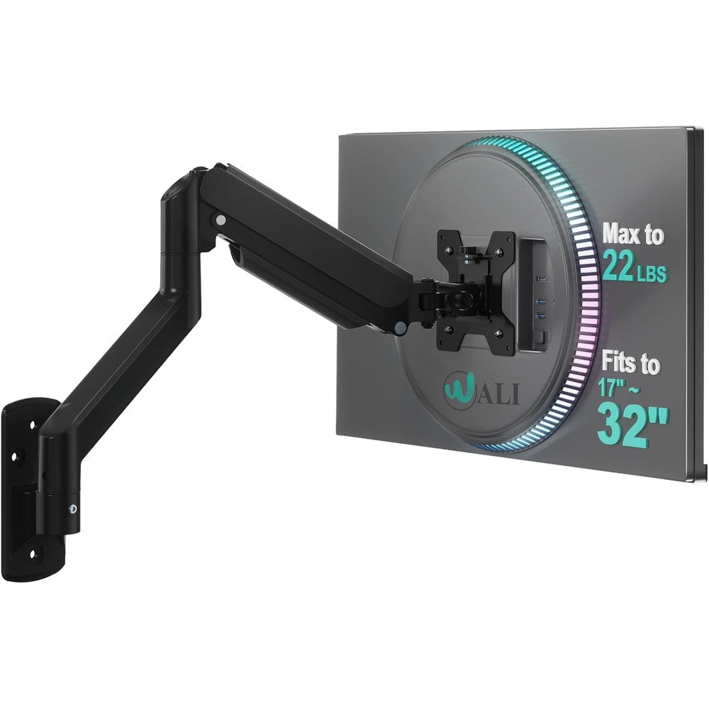 Wali computer monitor wall mount front view black arm