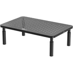 WALI computer monitor stand for desk front view showcasing the black metal mesh shelf and adjustable legs.