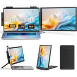 Pornitor 14 inch laptop screen extender front view displaying a dual screen productivity setup.