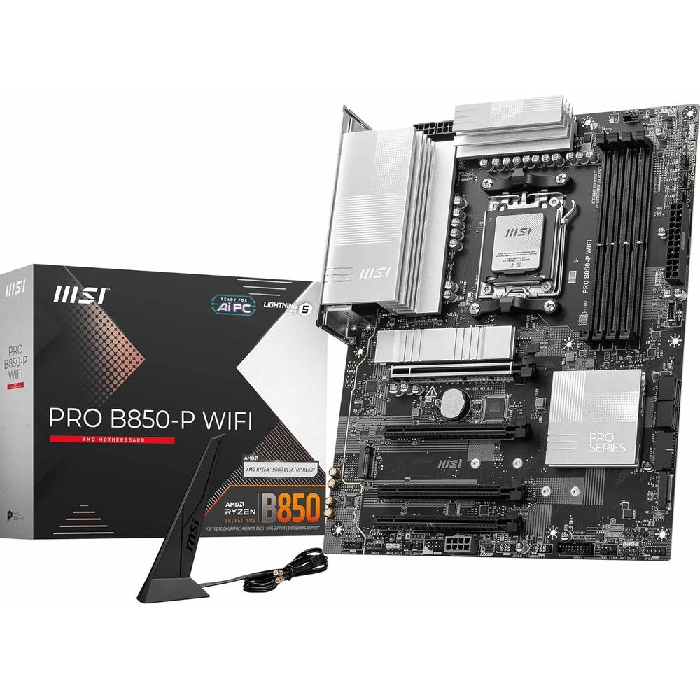 MSI PRO B850-P WiFi ATX Motherboard front view showcasing AM5 socket and premium heatsinks