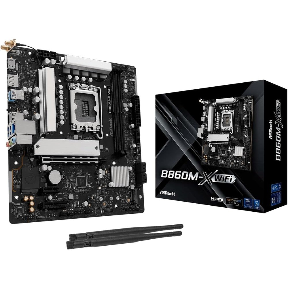 ASRock B860M X WiFi motherboard front view showcasing LGA1851 socket and DDR5 slots