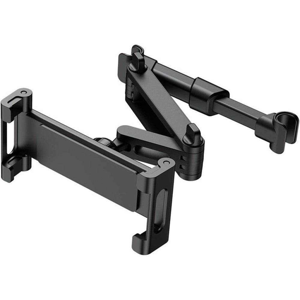 AIOYE 360 Adjustable iPad Car Tablet Holder front view showing premium black finish and extended arm mechanism.