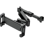 AIOYE 360 Adjustable iPad Car Tablet Holder front view showing premium black finish and extended arm mechanism.