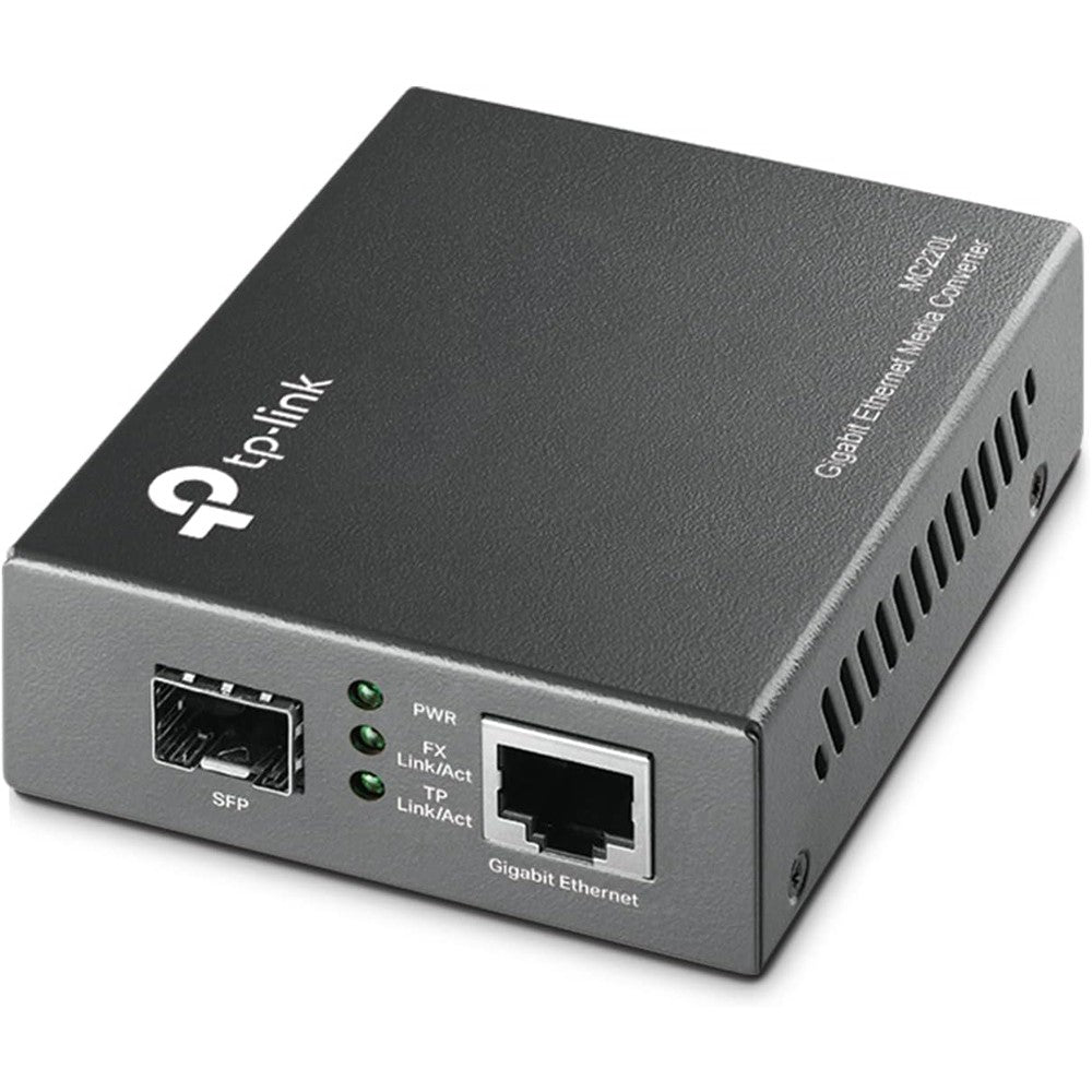 TP-Link MC220L Gigabit SFP to RJ45 Fiber Media Converter front profile