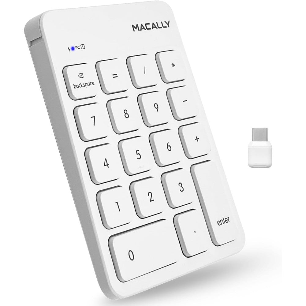 Macally Type C wireless numeric keypad front view for spreadsheet data entry