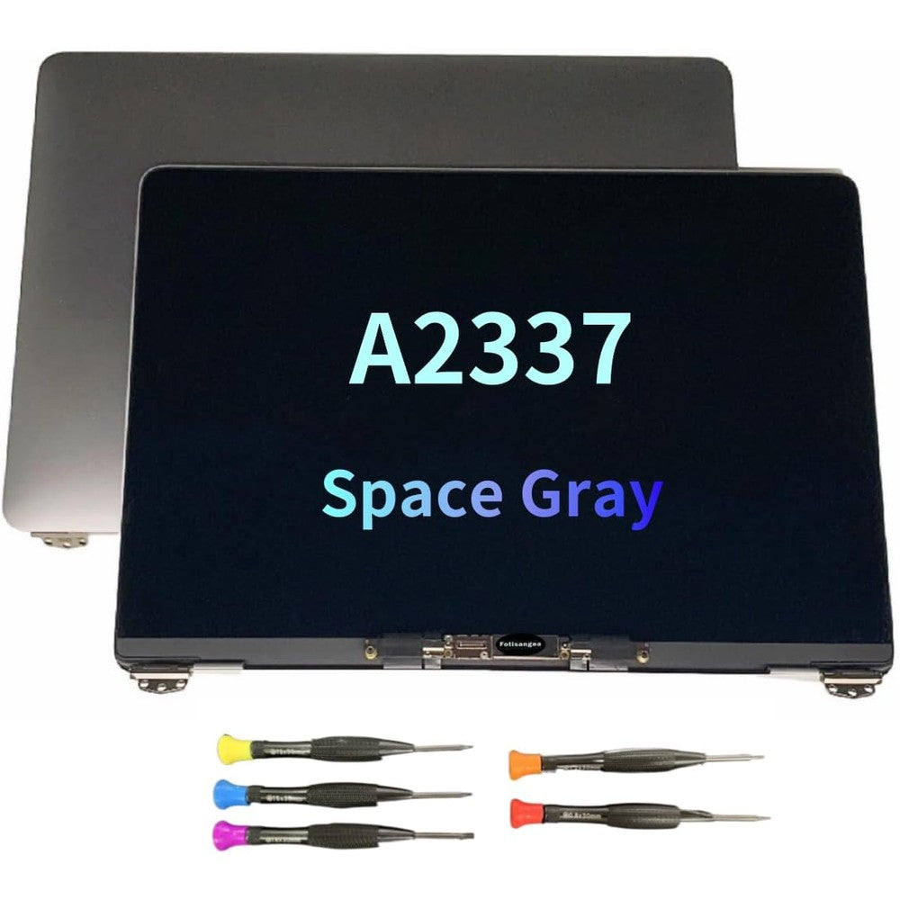 LCDMACAPP CY MacBook Air M1 A2337 Screen Replacement front view showing space gray top lid housing assembly.