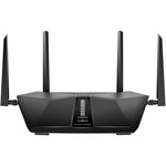 NETGEAR Nighthawk AX5400 WiFi 6 Router front view showing sleek black design and four external antennas