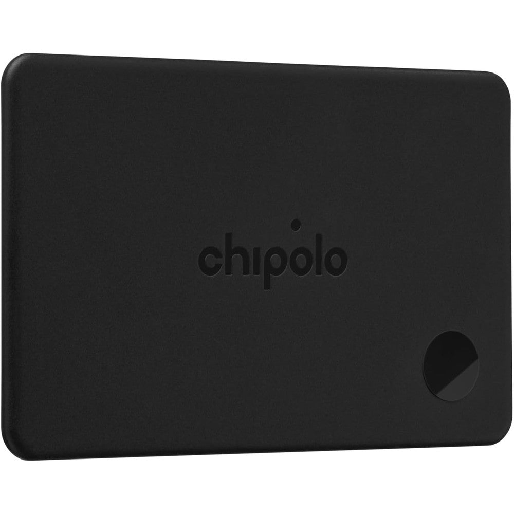 Chipolo CARD rechargeable wallet tracker card front view in almost black color