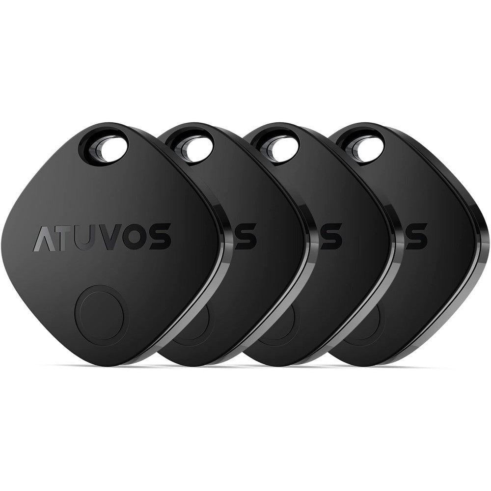 ATUVOS Air Tracker Tags front view of four pack black Bluetooth item locators