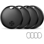 Hauibela smart tracker tag four pack item finder front view showcasing compact white circular design with attached metallic keychains