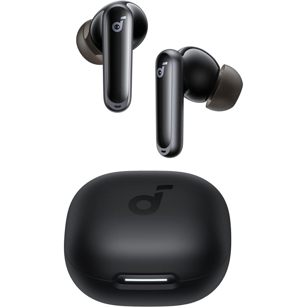 Soundcore P40i wireless earbuds front view in matte black finish